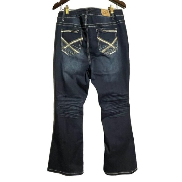 True Luck Flared Wide Bell Bottom Jeans Women Size 16 Blue Y2K Hippie Retro Boho - Picture 1 of 10